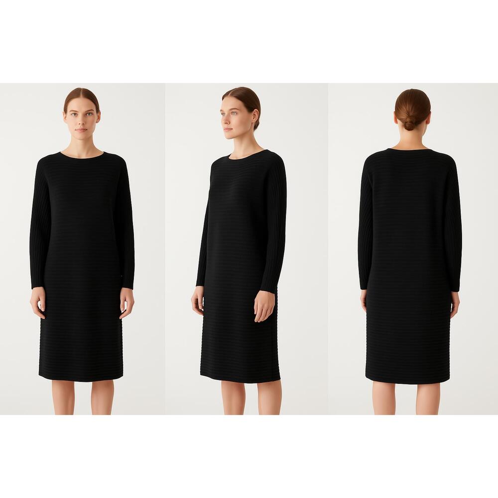 COS Black Long Sleeve Knee Length Round Neck‎ Ribbed Knit Dress Womens SZ Medium